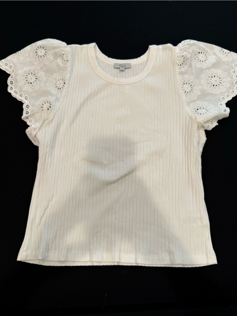 Rails Cream Ribbed Strapless Top with Lace Trim